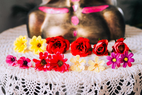 La Catrina Gold Red Halo Crown Floral Headpiece Dia De Los Muertos Goddess Hairpin Set