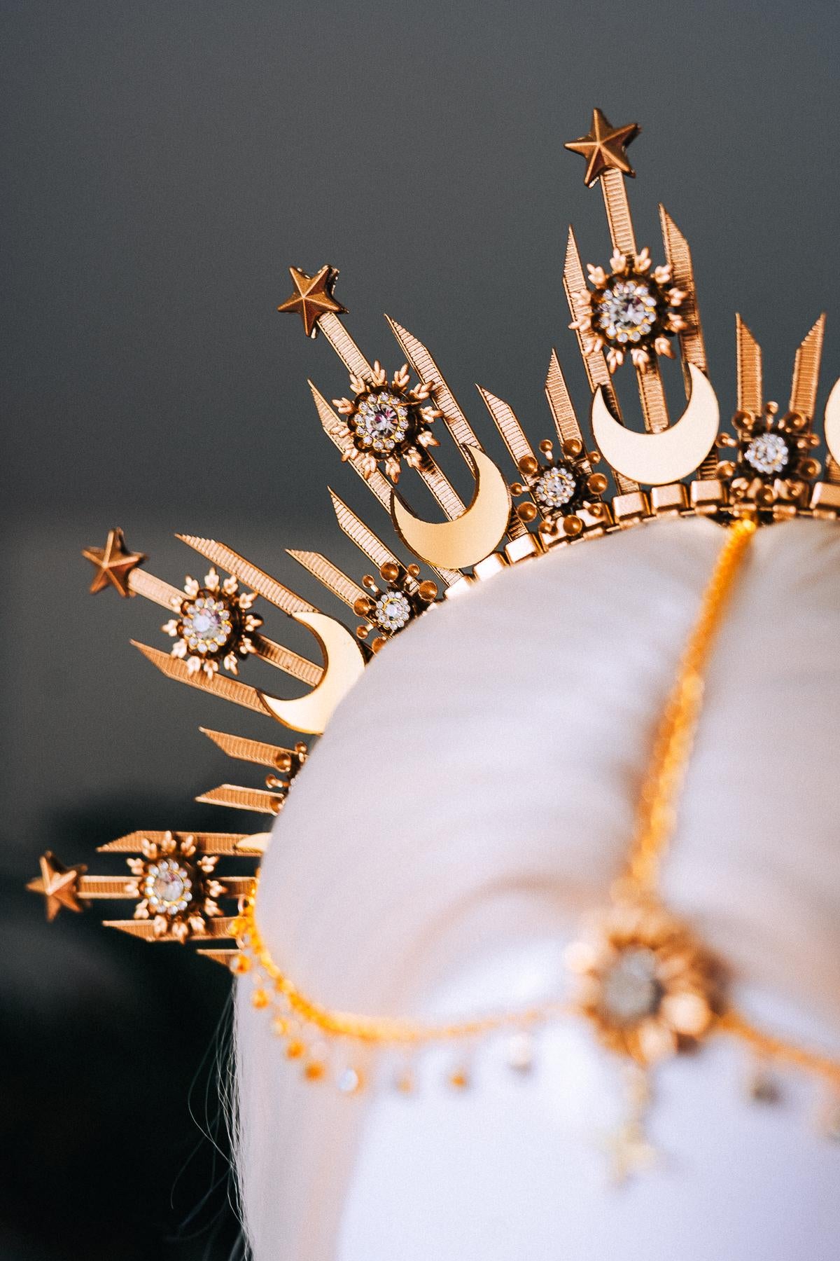 Moonchild Halo Crown Gold Stars Celestial Bridal Headpiece Wedding Goddess Tiara Boho Festival Costume