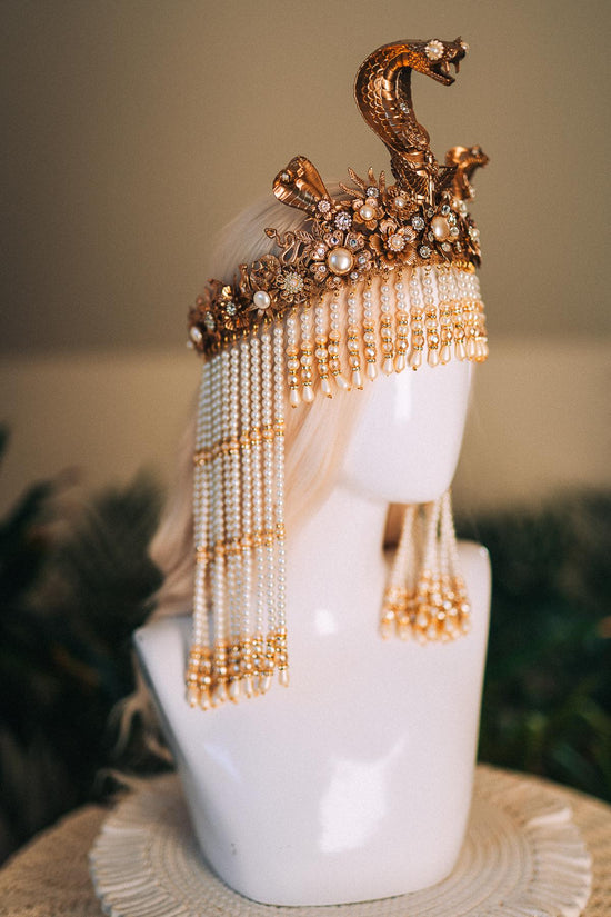 Cleopatra Pearl Crown, Egyptian Queen Crown, Festival Headpiece, Carnival Cleopatra Crown, Luxury Carnival Crown, Halloween Cleopatra Crown