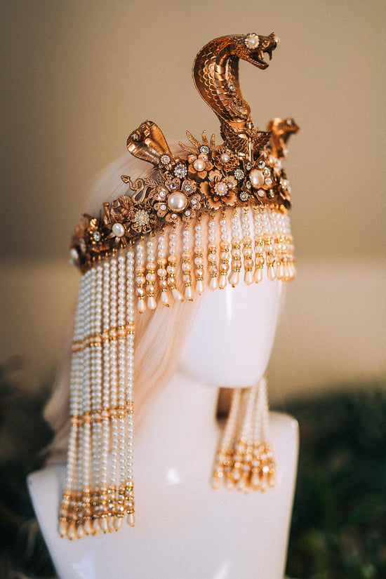 Cleopatra Pearl Crown, Egyptian Queen Crown, Festival Headpiece, Carnival Cleopatra Crown, Luxury Carnival Crown, Halloween Cleopatra Crown