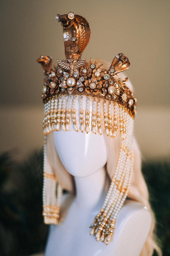 Cleopatra Pearl Crown, Egyptian Queen Crown, Festival Headpiece, Carnival Cleopatra Crown, Luxury Carnival Crown, Halloween Cleopatra Crown