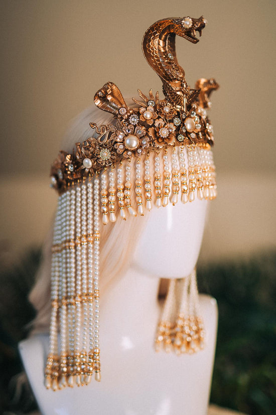 Cleopatra Pearl Crown, Egyptian Queen Crown, Festival Headpiece, Carnival Cleopatra Crown, Luxury Carnival Crown, Halloween Cleopatra Crown