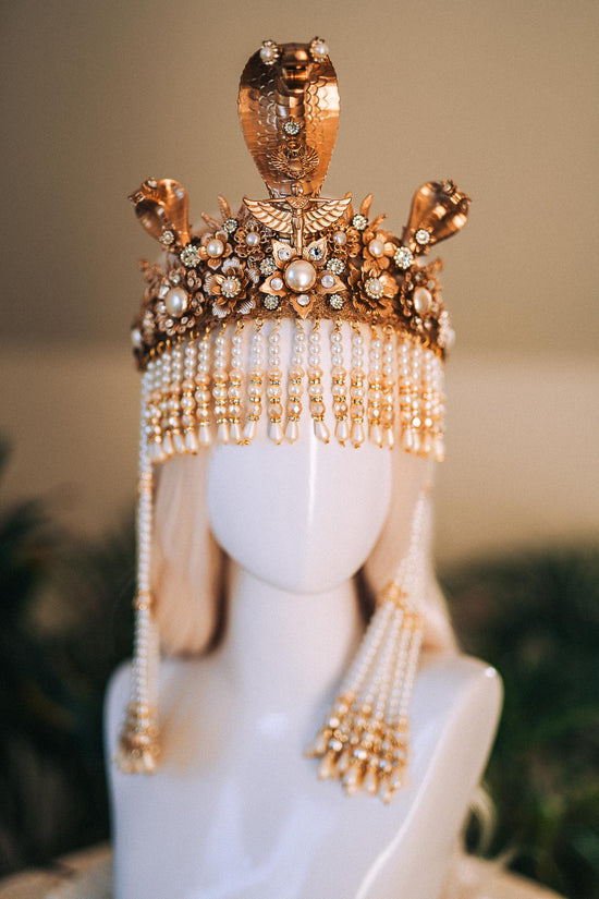 Cleopatra Pearl Crown, Egyptian Queen Crown, Festival Headpiece, Carnival Cleopatra Crown, Luxury Carnival Crown, Halloween Cleopatra Crown