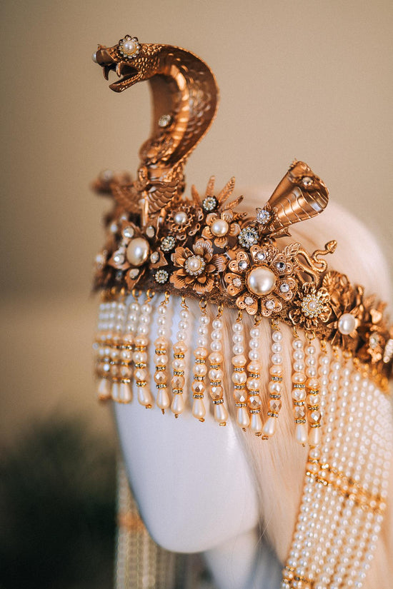 Cleopatra Pearl Crown, Egyptian Queen Crown, Festival Headpiece, Carnival Cleopatra Crown, Luxury Carnival Crown, Halloween Cleopatra Crown