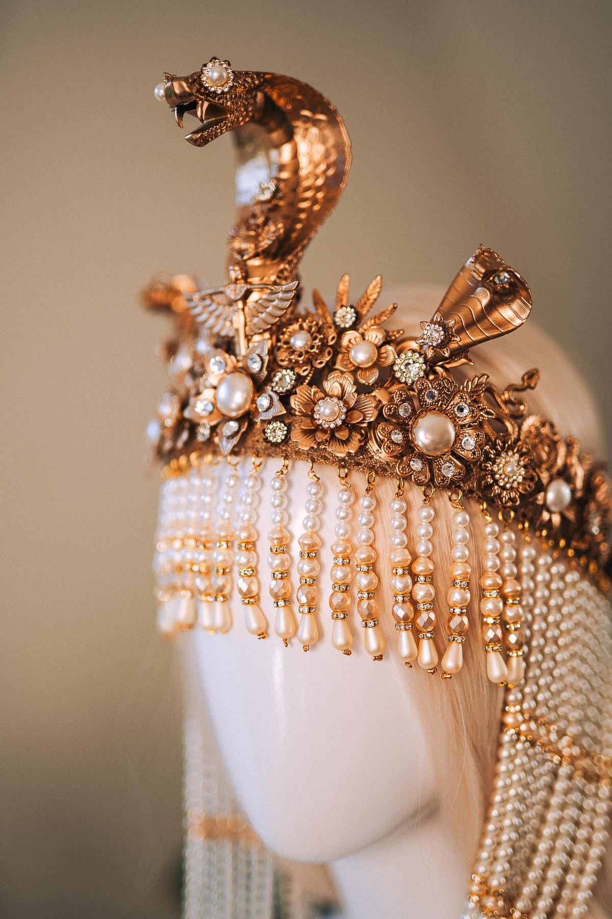 Cleopatra Pearl Crown, Egyptian Queen Crown, Festival Headpiece, Carnival Cleopatra Crown, Luxury Carnival Crown, Halloween Cleopatra Crown