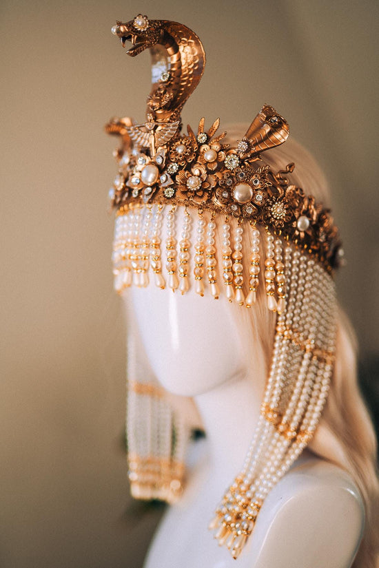 Cleopatra Pearl Crown, Egyptian Queen Crown, Festival Headpiece, Carnival Cleopatra Crown, Luxury Carnival Crown, Halloween Cleopatra Crown