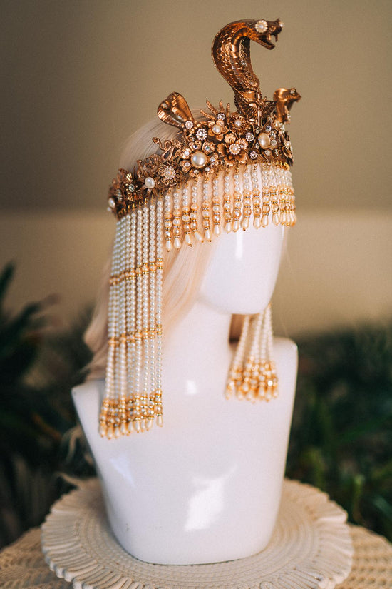 Cleopatra Pearl Crown, Egyptian Queen Crown, Festival Headpiece, Carnival Cleopatra Crown, Luxury Carnival Crown, Halloween Cleopatra Crown