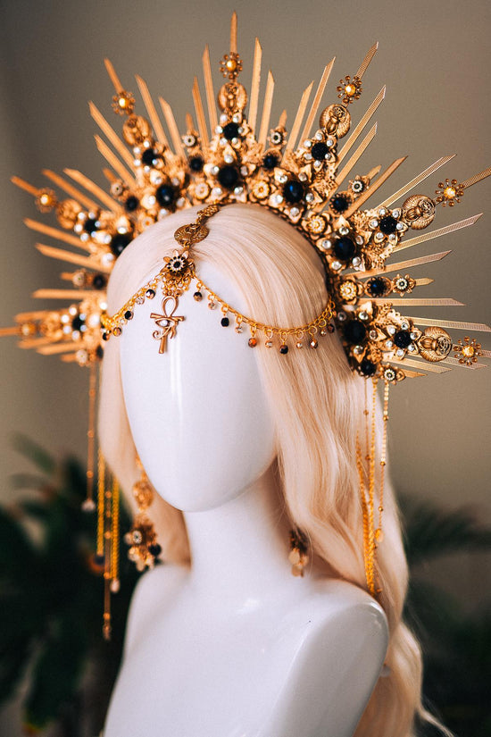 Cleopatra Earrings Gold Statement Jewelry Pearl Dangle Egyptian Queen Costume Festival Look Halloween Accessory Regal Style