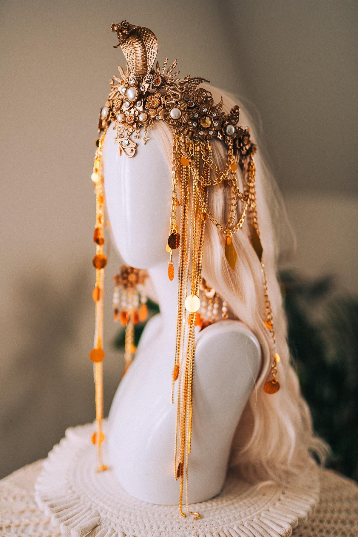 Cleopatra Gold Snake Crown Cobra Headpiece Egyptian Halo Crown Festival Goddess Headpiece Halloween Costume Tiara