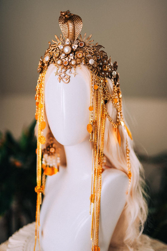 Cleopatra Gold Snake Crown Cobra Headpiece Egyptian Halo Crown Festival Goddess Headpiece Halloween Costume Tiara