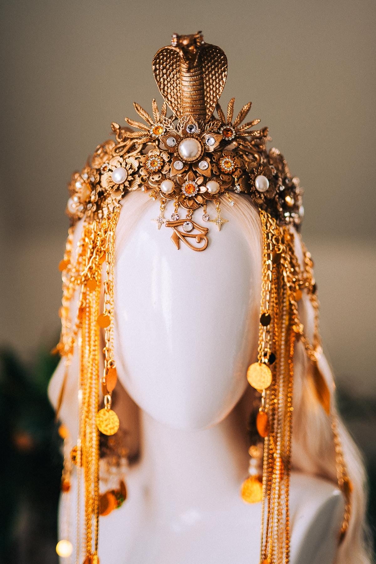 Cleopatra Gold Snake Crown Cobra Headpiece Egyptian Halo Crown Festival Goddess Headpiece Halloween Costume Tiara