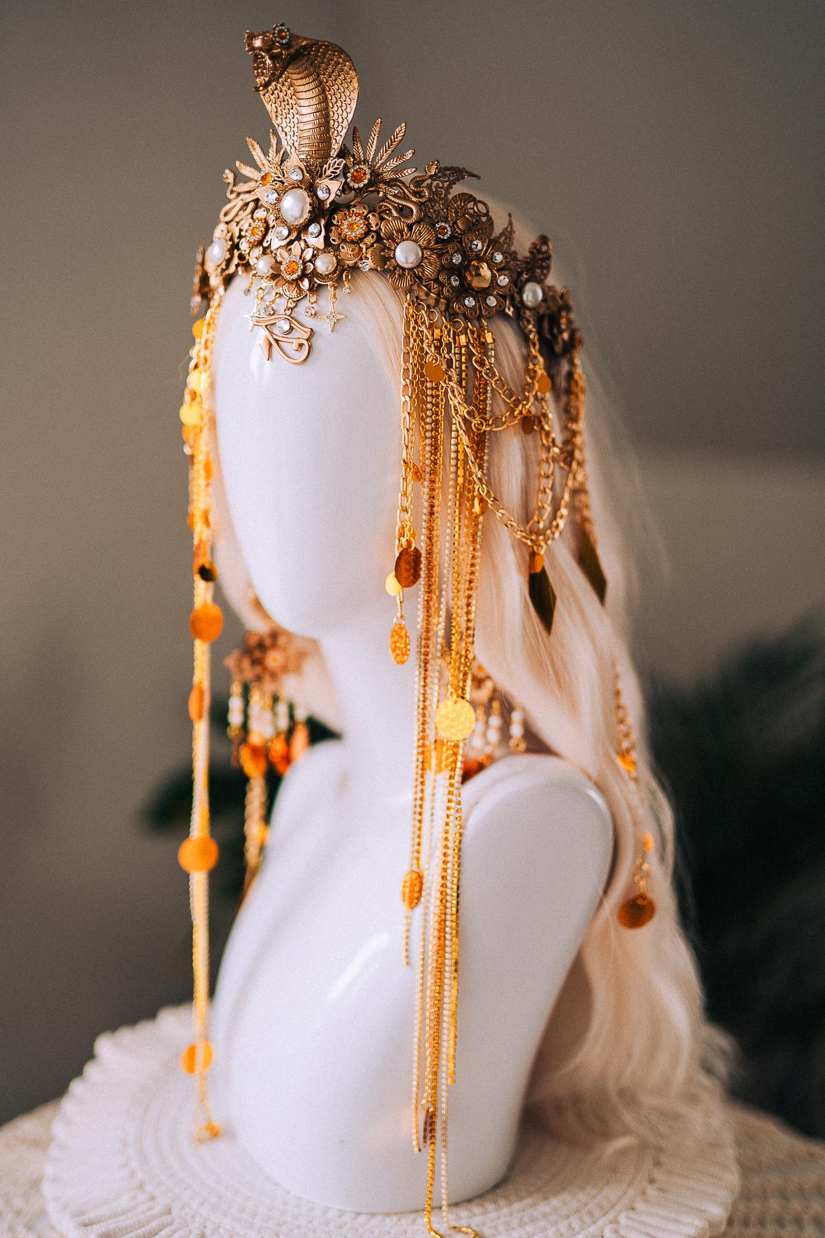 Cleopatra Gold Snake Crown Cobra Headpiece Egyptian Halo Crown Festival Goddess Headpiece Halloween Costume Tiara