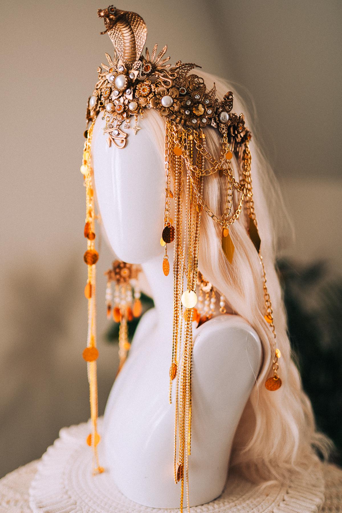 Cleopatra Gold Snake Crown Cobra Headpiece Egyptian Halo Crown Festival Goddess Headpiece Halloween Costume Tiara