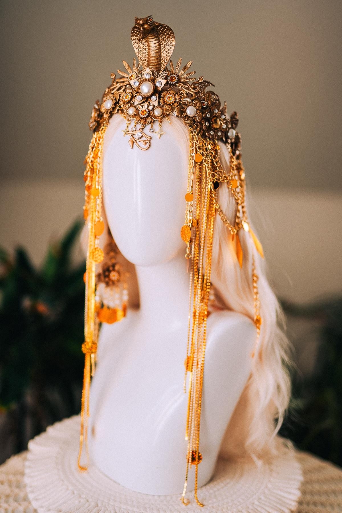 Cleopatra Gold Snake Crown Cobra Headpiece Egyptian Halo Crown Festival Goddess Headpiece Halloween Costume Tiara