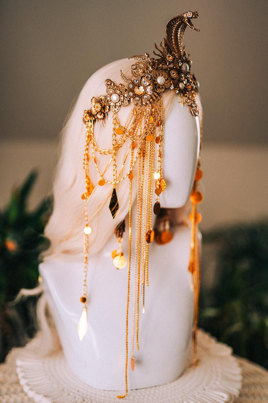 Cleopatra Earrings Gold Snake Jewelry Ancient Egypt Costume Accessory Festival Earrings Goddess Statement Pearl Drop Earrings