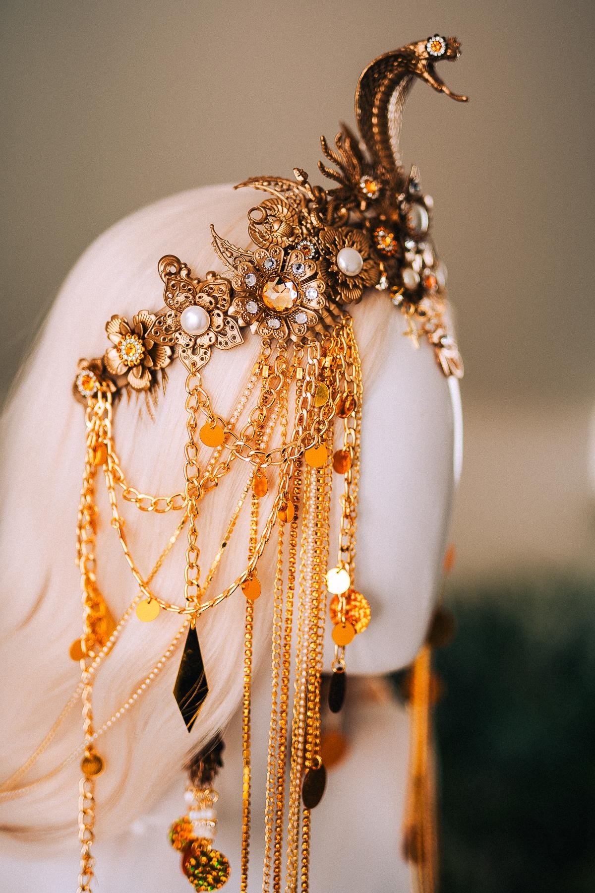 Cleopatra Earrings Gold Snake Jewelry Ancient Egypt Costume Accessory Festival Earrings Goddess Statement Pearl Drop Earrings