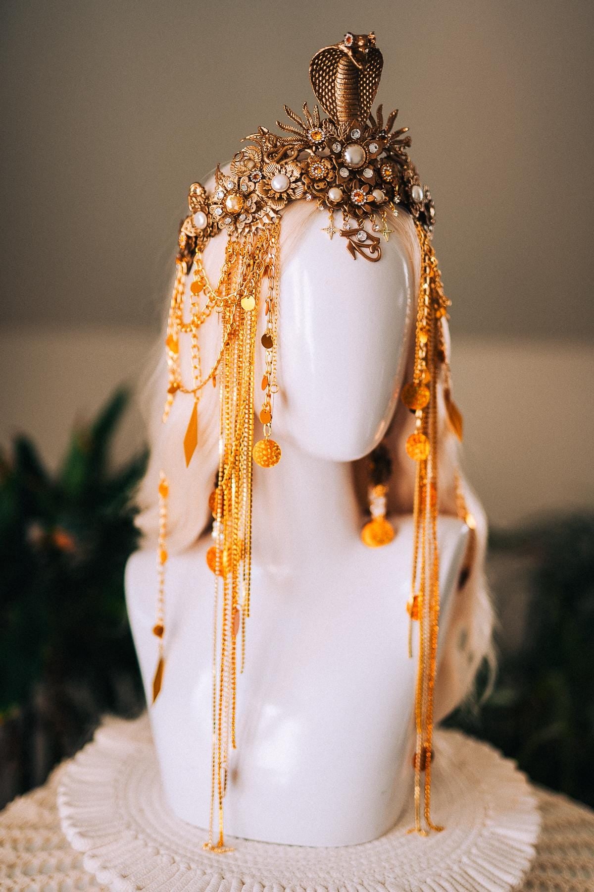 Cleopatra Earrings Gold Snake Jewelry Ancient Egypt Costume Accessory Festival Earrings Goddess Statement Pearl Drop Earrings