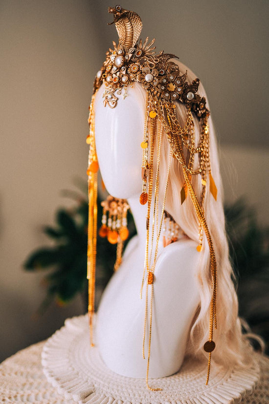 Cleopatra Earrings Gold Snake Jewelry Ancient Egypt Costume Accessory Festival Earrings Goddess Statement Pearl Drop Earrings