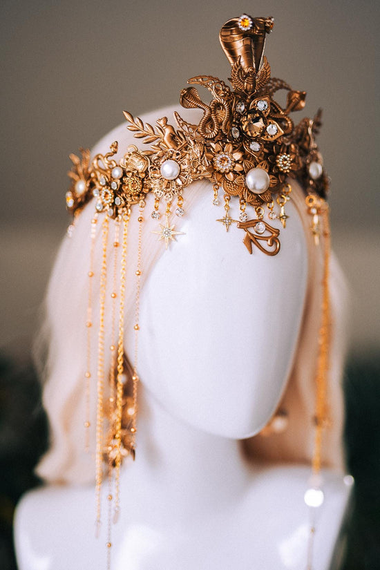 Cleopatra Earrings Gold Serpent Jewelry Egyptian Snake Earrings Festival Statement Pearls Goddess Costume Jewelry for Carnival Halloween