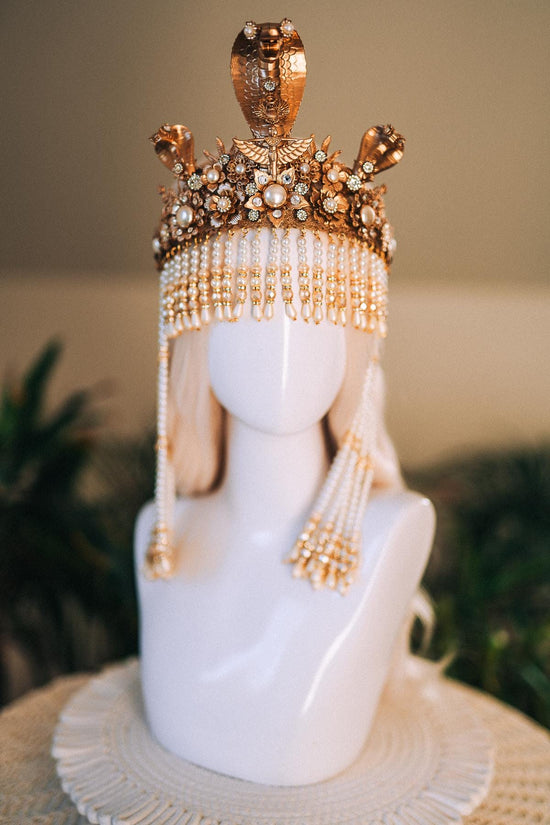 Cleopatra Pearl Crown, Egyptian Queen Crown, Festival Headpiece, Carnival Cleopatra Crown, Luxury Carnival Crown, Halloween Cleopatra Crown