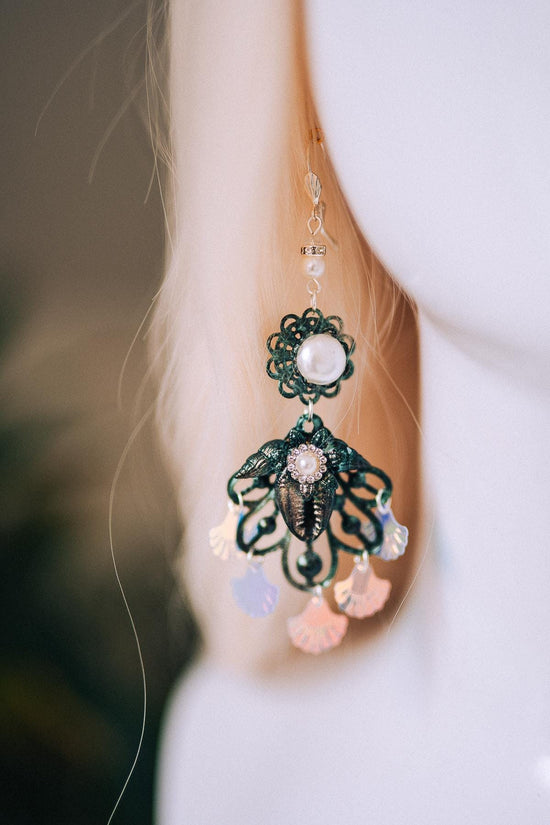 Mermaid Siren Halo Crown Iridescent Green Pearls Sea Goddess Headpiece Fantasy Costume Ocean Queen Tiara