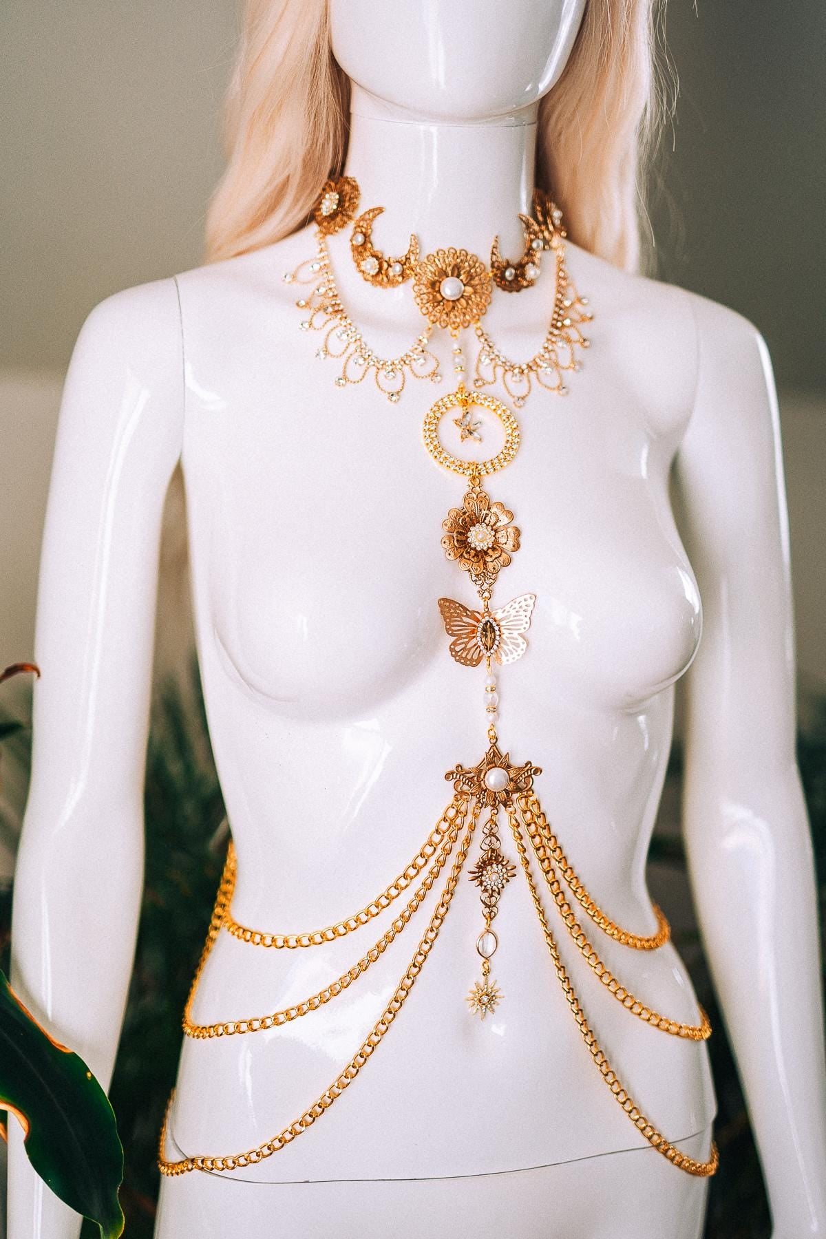 Celestial Butterfly Goddess Halo Crown Moon Star Sun Festival Headpiece Bridal Boho Wedding Gold Halo Crown