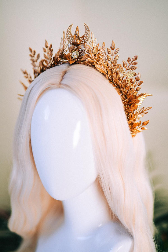 Golden Forest Goddess Tiara Regal Leaf Headpiece Halo Crown