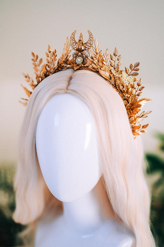 Golden Forest Goddess Tiara Regal Leaf Headpiece Halo Crown