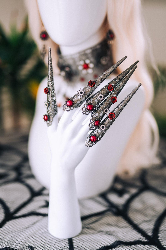 Vampire Queen Choker Gothic Lace Skull Bat Red Crystals Black Silver Necklace Halloween Dark Royal Jewelry