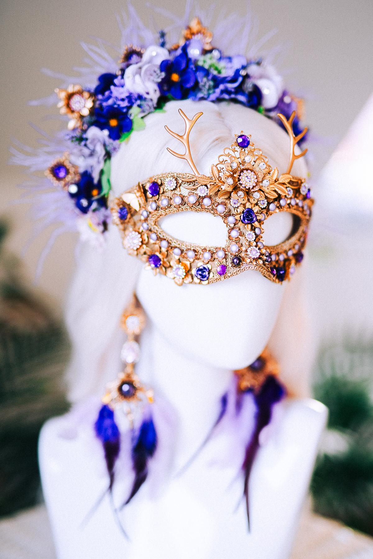 Lavender Goddess Masquerade Mask Purple Gold Luxury Floral Costume Mask