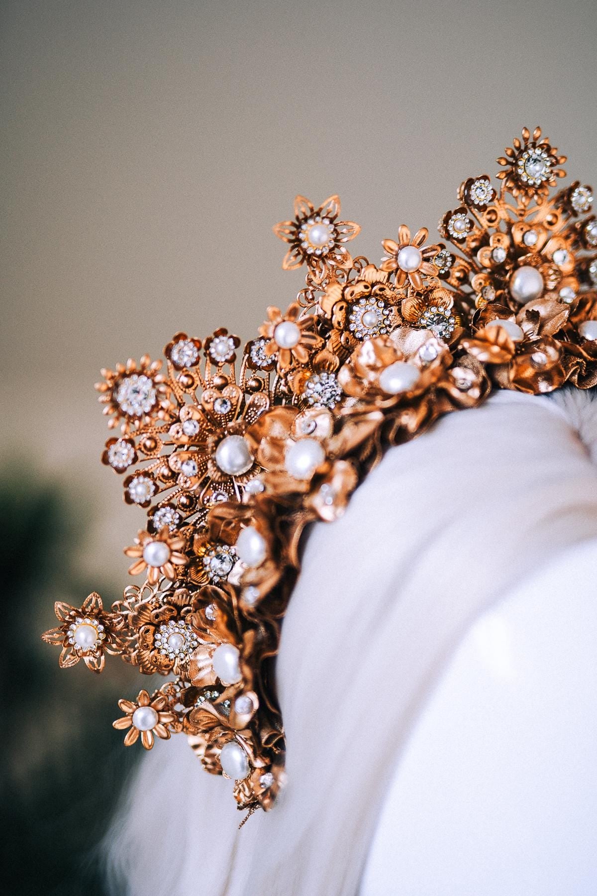 Golden Masquerade Halo Crown Floral Deer Antler Headpiece