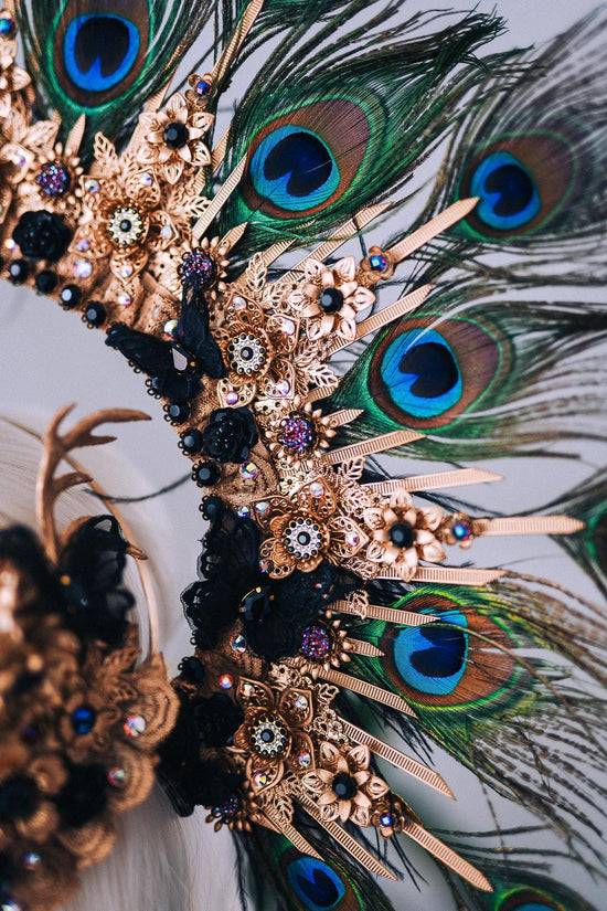 Golden Peacock Masquerade Mask Floral Carnival Costume Mask For Her