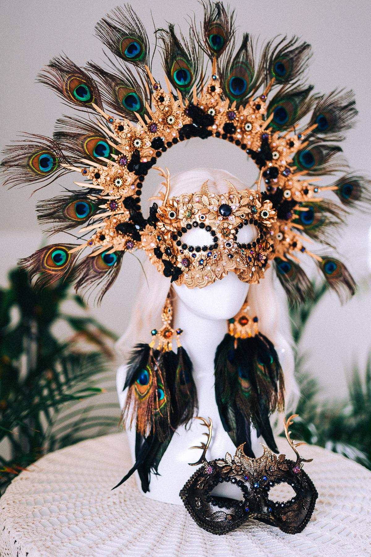 Golden Peacock Masquerade Mask Floral Carnival Costume Mask For Her