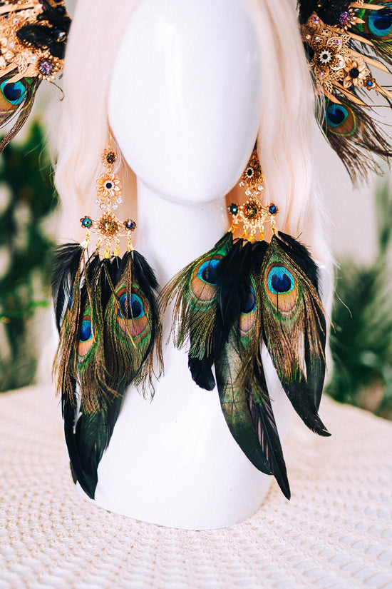 Golden Peacock Masquerade Mask Floral Carnival Costume Mask For Her