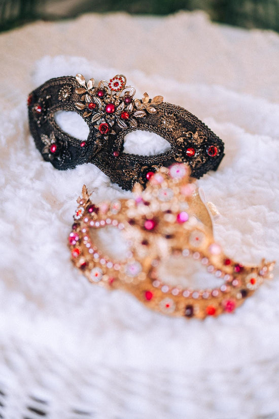 Black Gold Masquerade Mask Red Crystal Carnival Costume Mask For Him