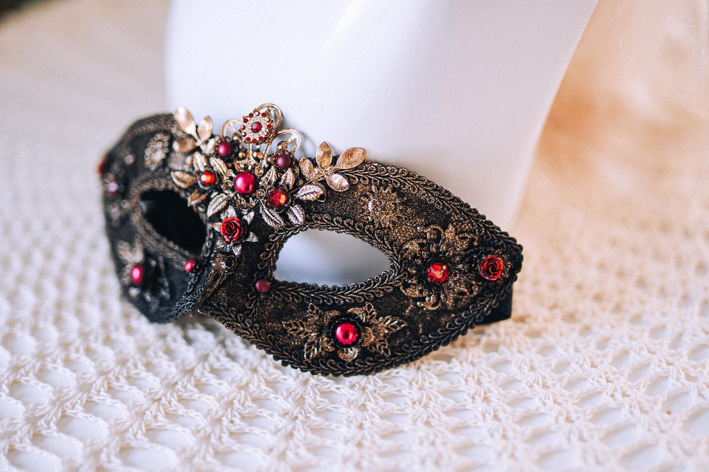 Golden Rose Masquerade Halo Crown Red Pink Floral Carnival Headpiece