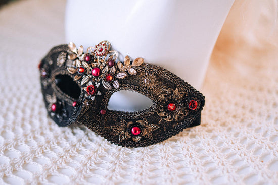 Golden Rose Masquerade Halo Crown Red Pink Floral Carnival Headpiece