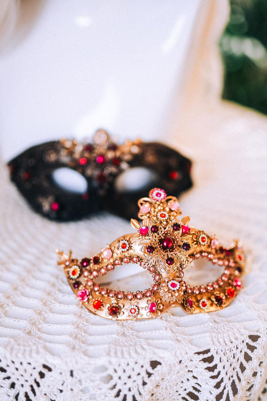 Golden Rose Masquerade Halo Crown Red Pink Floral Carnival Headpiece