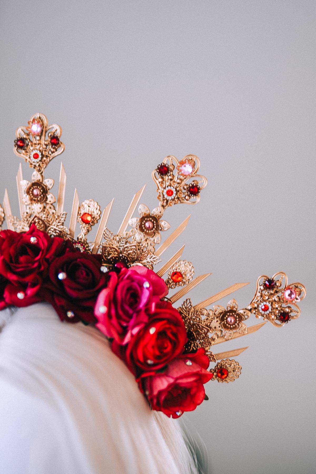 Golden Rose Masquerade Earrings Red Pink Floral Crystal Pearl Carnival Jewelry For Her