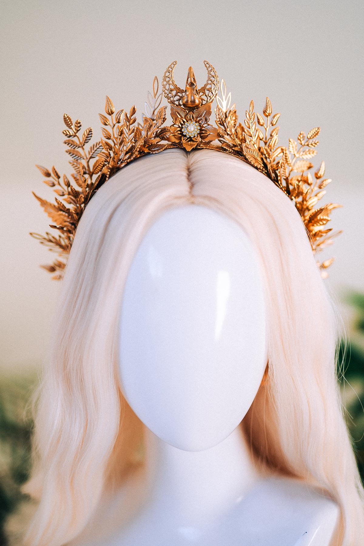 Golden Forest Goddess Tiara Regal Leaf Headpiece Halo Crown