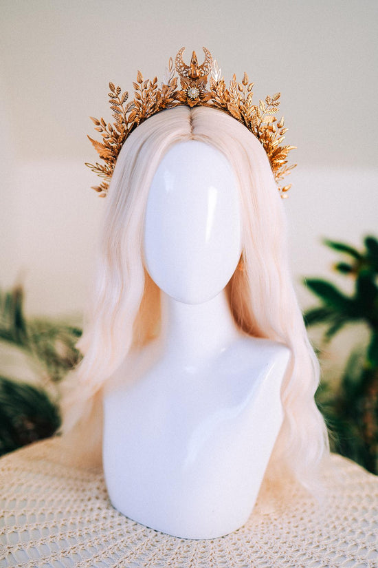 Golden Forest Goddess Tiara Regal Leaf Headpiece Halo Crown