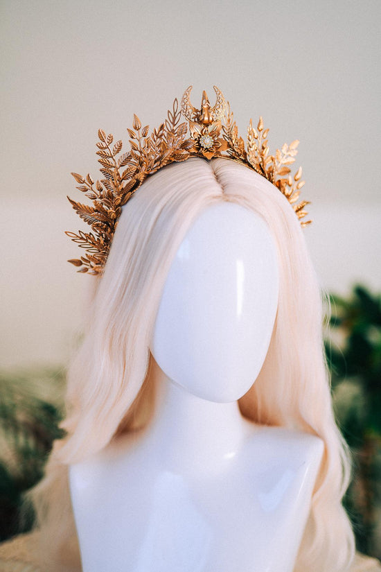 Golden Forest Goddess Tiara Regal Leaf Headpiece Halo Crown