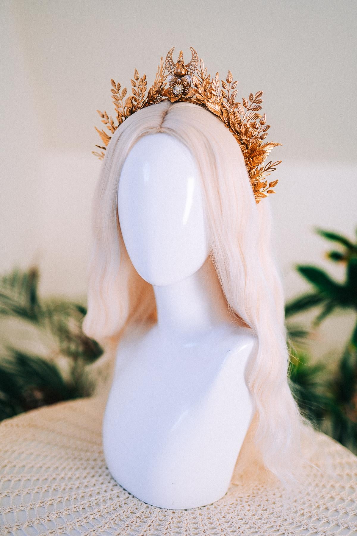 Golden Forest Goddess Tiara Regal Leaf Headpiece Halo Crown