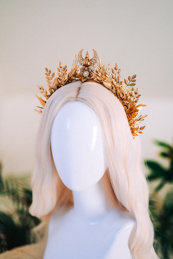 Golden Forest Goddess Tiara Regal Leaf Headpiece Halo Crown