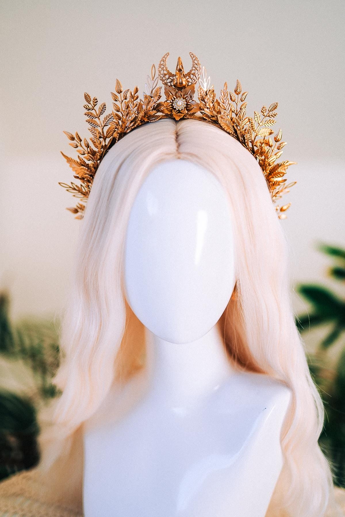 Golden Forest Goddess Tiara Regal Leaf Headpiece Halo Crown