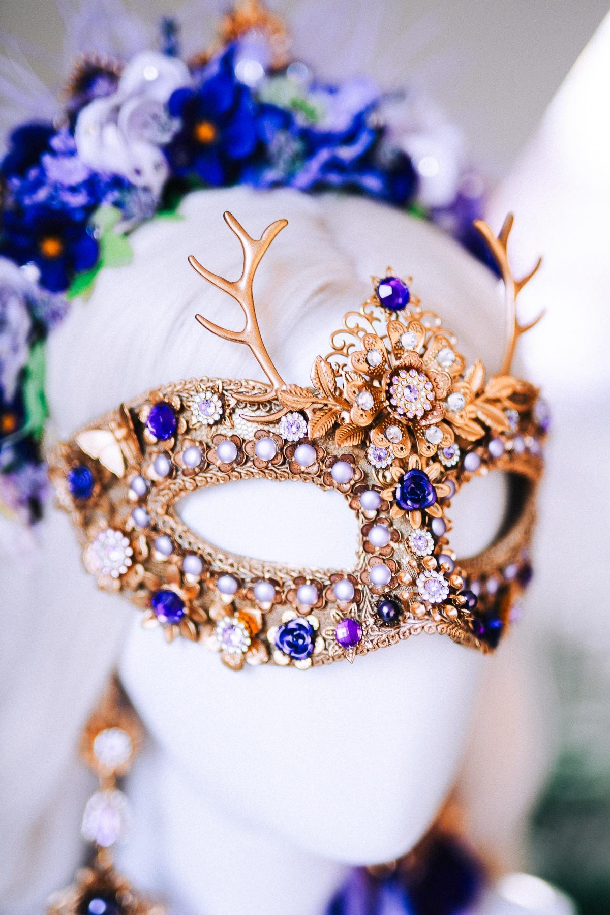 Lavender Purple Masquerade Mask Mens Floral Gold Carnival Costume Mask