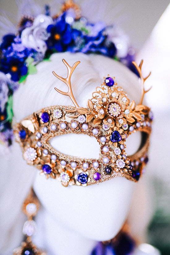 Lavender Goddess Masquerade Mask Purple Gold Luxury Floral Costume Mask
