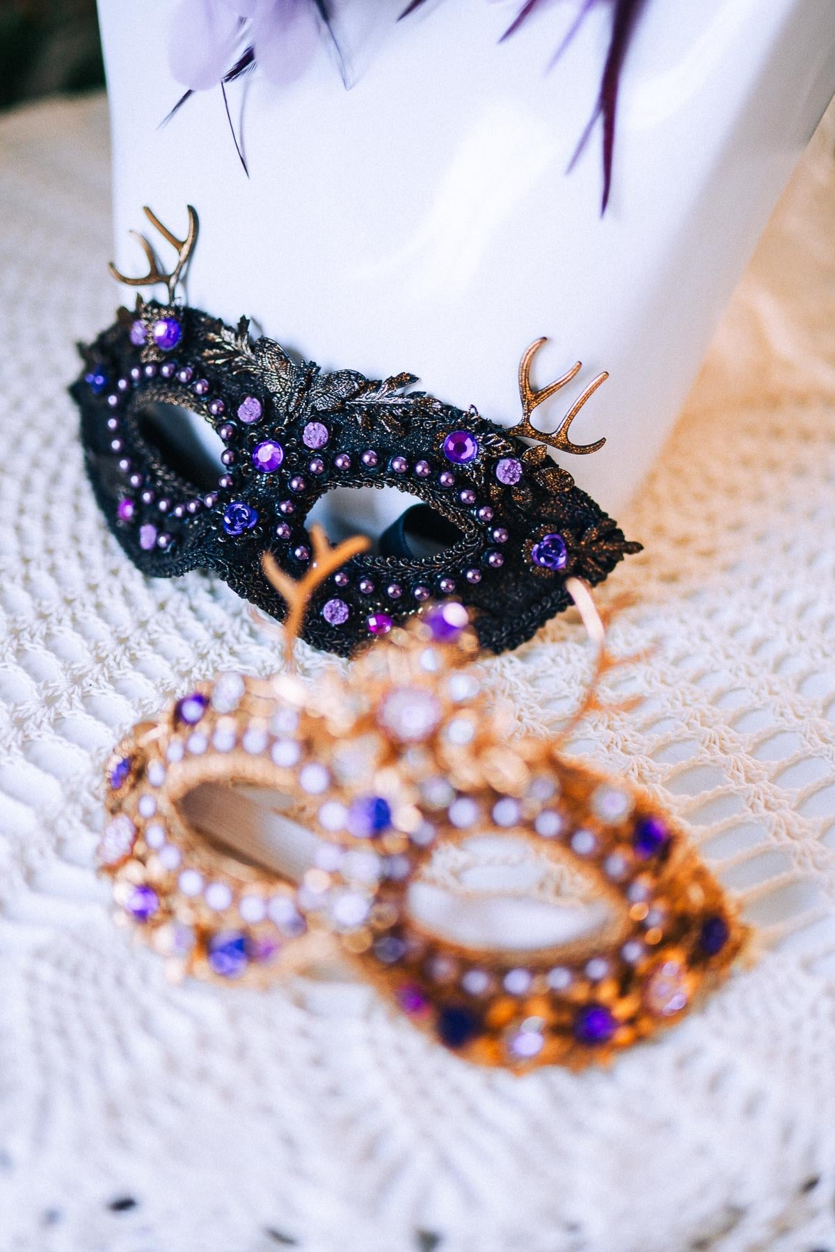 Lavender Goddess Halo Crown Purple Gold Floral Feather Headpiece