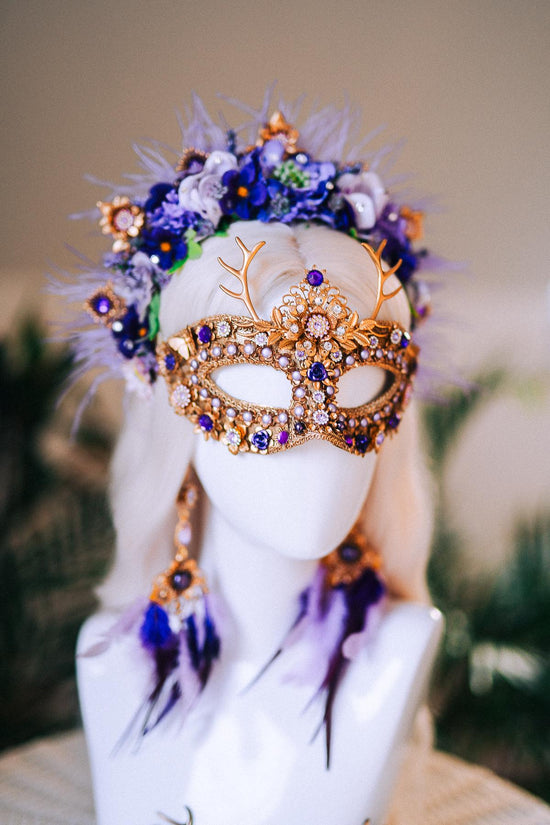 Lavender Goddess Masquerade Mask Purple Gold Luxury Floral Costume Mask