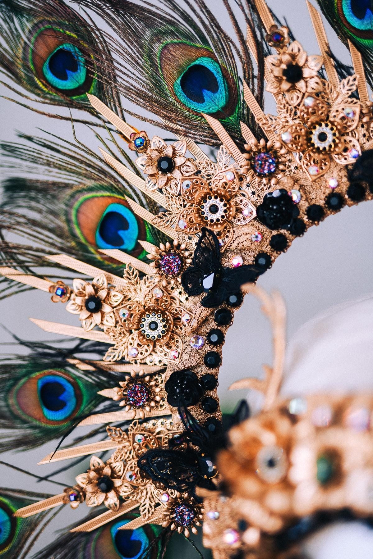 Black Gold Peacock Masquerade Mask Elegant Carnival Costume Mask For Him